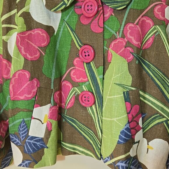 3 Sisters Linen Blend Floral Cropped Blazer Jacket Sz XL Cotton 3/4 Sleeve Boxy - Picture 5 of 16